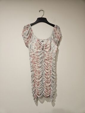 Madden NYC Floral Ruched Mini Dress - White with Pink & Blue, Size Large